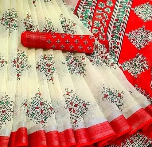 Beautiful Cotton Blend Beige Printed Sarees