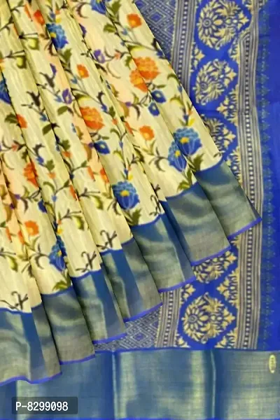 BLUE COLOUR COTTON PRINTED TUSSAR SAREE