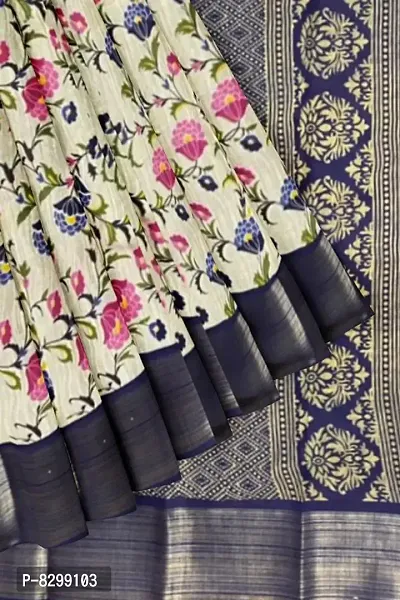 NAVYBLUE COLOUR COTTON PRINTED TUSSAR SAREE