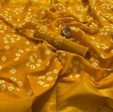 Trendy Attractive Cotton Bandhani Zari Border Sarees with Blouse Piece