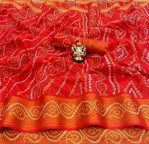 Stylish Cotton Bandhani Print With Saree With Blouse Piece