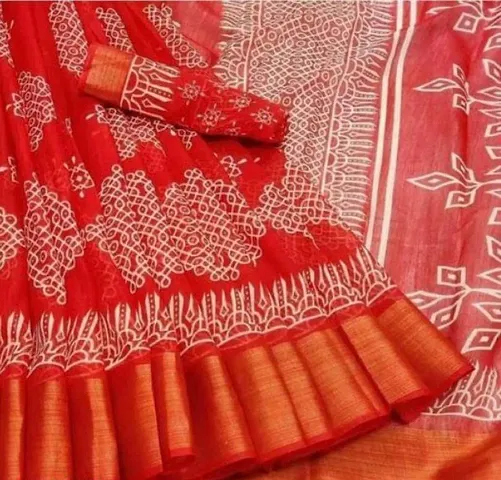 Cotton Self Pattern Zari Border Sarees with Blouse piece