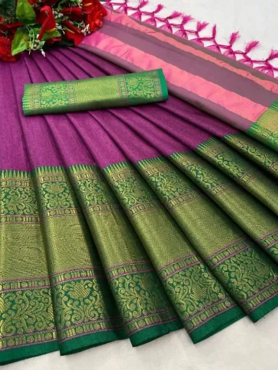 Attractive Cotton Silk Saree with Blouse piece 