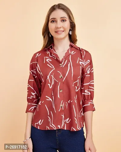 Classic Maroon Crepe Printed Striped Top For Women