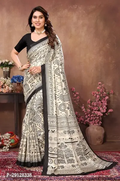 Classic Cotton Blend Saree with Blouse Piece for Women-thumb0