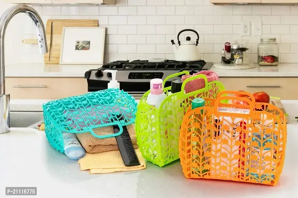 Plastic Foldable Smart Look Bag for Shopping,Fruit  Vegetable Storage Basket,Living Room,Party  Travelling Bag Pack of 1-thumb2