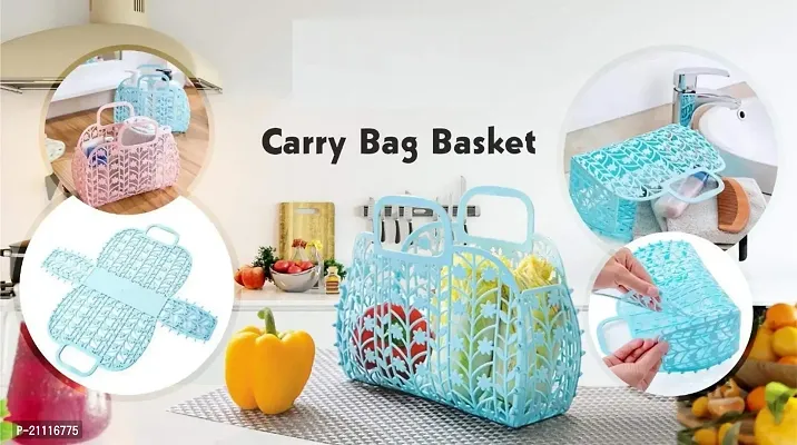 Plastic Foldable Smart Look Bag for Shopping,Fruit  Vegetable Storage Basket,Living Room,Party  Travelling Bag Pack of 1-thumb3