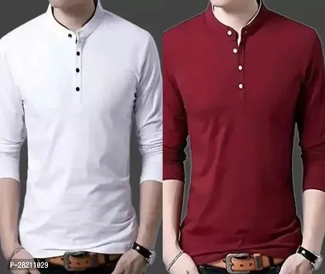 Stylish Cotton Blend Solid Tees For Men- Pack Of 2-thumb0