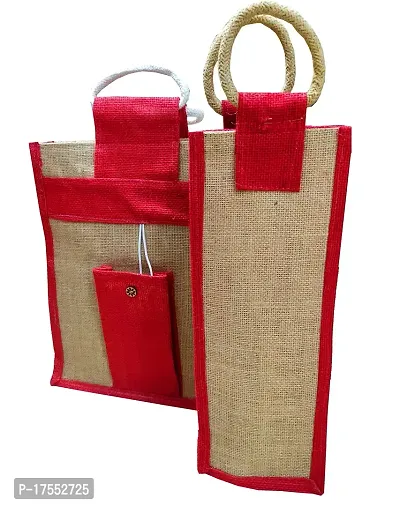 Samarth Red and Beige Water bottle jute Bag and jute Handbags Combo Pack-thumb0