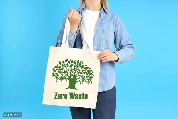 Samarth Eco Waste Canvas White Tote Bag with Green Tree Print-thumb4