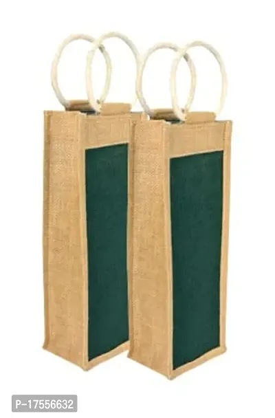 Samarth Green and Beige Water jute bottle Bag for office ( Set of 2 )-thumb0