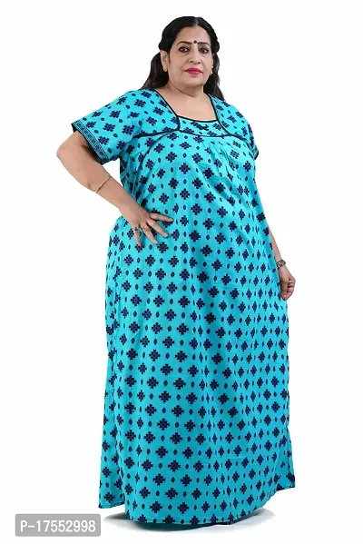 Deshkari Women Cotton Nighty with Abstract Print for XXXL to XXXL Size Women Blue-thumb2