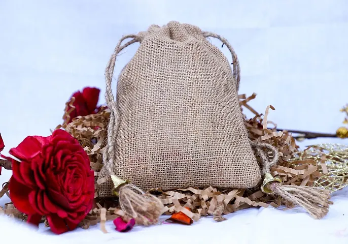 Samarth ! Natural Jute Potli Pouch With White Beige Color For Gift Pouch (set of 15)