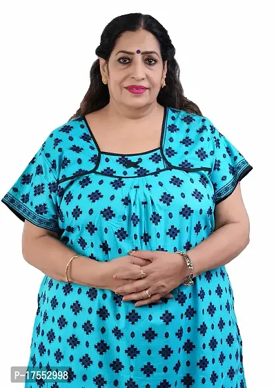 Deshkari Women Cotton Nighty with Abstract Print for XXXL to XXXL Size Women Blue-thumb4