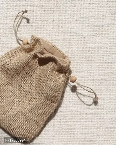 Samarth ! Natural Jute Potli Pouch With White Beige Color For Gift Pouch (set of 15)-thumb2