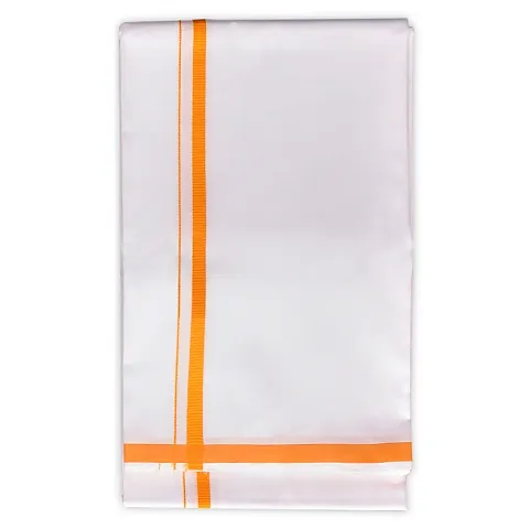 SSS 100% Cotton White Dhoti With Colored Border For Men's, Size-2 meters (Dhotis)-Pack of 1