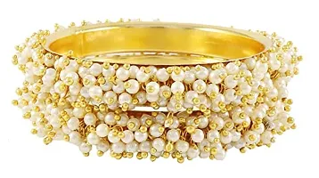 ISHIKA Metal Jewellery Traditional Studded With Pearl Gold Plated Bangle Set For Women and Girls(White_Color_Pack of 2 Bangles)-thumb1