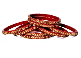 ISHIKA Glass Glossy Finish Studded With Zircon Beads and Gemstone Bangle Set For Women and Girls Red Color Bangle Set _(Pack Of 8 Bangle Set)-thumb3