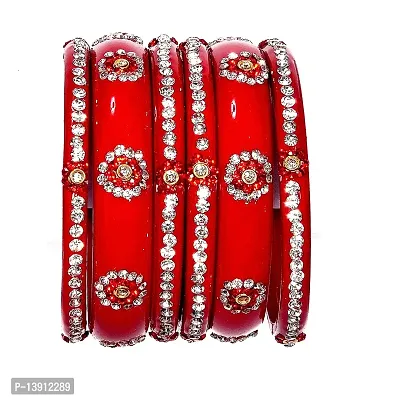 ISHIKA Glass Glossy Finish Studded With Zircon Gemstone Bridal Bangle Set For Women and Girls Red Color Bangle Set _(Pack Of 6 Bangle Set)