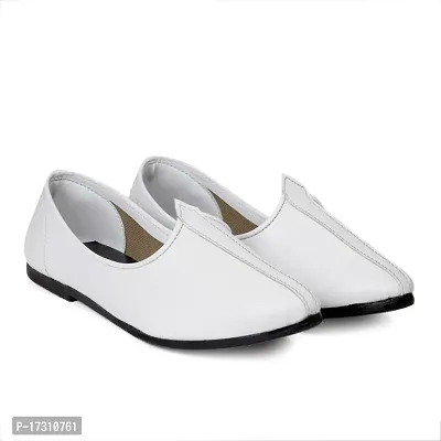 Stylish White PU Solid Mojaris For Men-thumb0