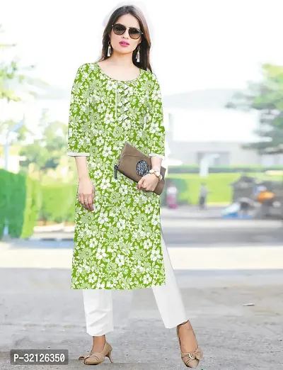 Stylish Green Khadi Cotton Printed Kurta Bottom Set For Women-thumb0