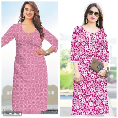 Stylish Pink Khadi Cotton Printed Kurta For Women Pack Of 2-thumb0