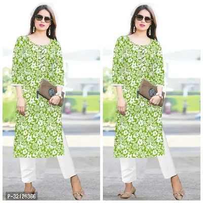 Stylish Green Khadi Cotton Printed Kurta Bottom Set For Women Pack Of 2-thumb0