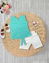 Stylish Cotton Green Top And White Short For Girl-thumb1