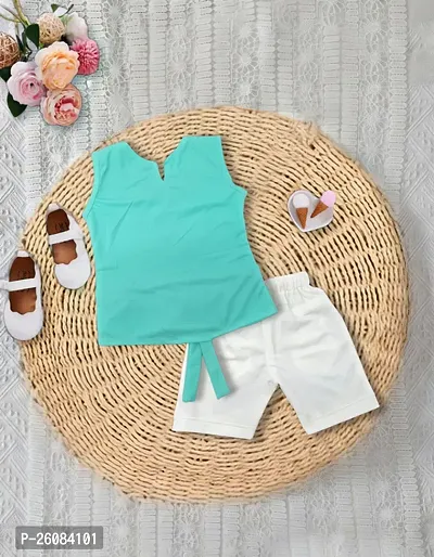 Stylish Cotton Green Top And White Short For Girl-thumb2