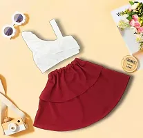 Stylish Cotton White Top And Red Skirt For Girl-thumb1