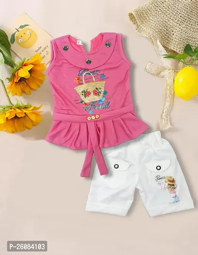 Stylish Cotton Pink Top And White Short For Girl