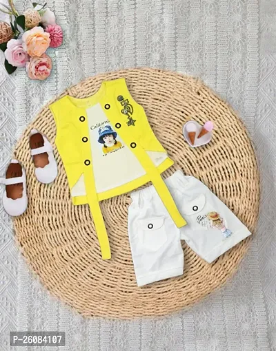 Stylish Cotton Yellow Top And White Short For Girl