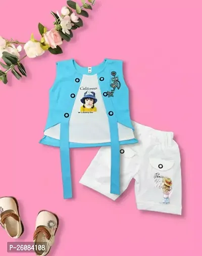 Stylish Cotton Blue Top And White Short For Girl