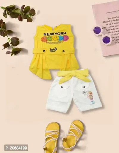Stylish Cotton Yellow Top And White Short For Girl