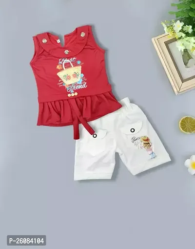 Stylish Cotton Red Top And White Short For Girl