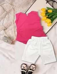 Stylish Cotton Pink Top And White Short For Girl-thumb1