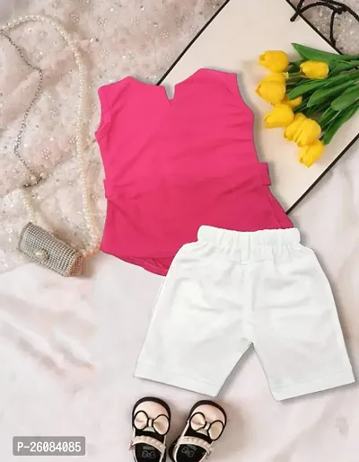 Stylish Cotton Pink Top And White Short For Girl-thumb3