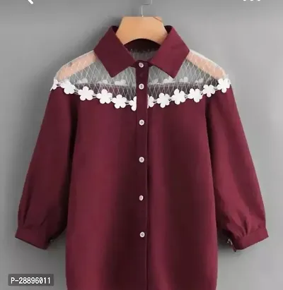 Stylish Maroon Crepe Shirt For Women-thumb0