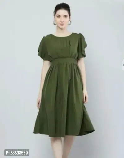Stylish Green Poly Crepe Solid Dress For Women-thumb0