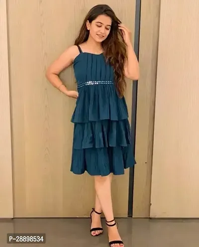 Stylish Blue Crepe Solid Dress For Women