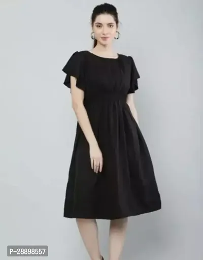 Stylish Black Poly Crepe Solid Dress For Women