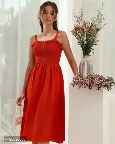 Stylish Red Polyester Solid Dress For Women-thumb0