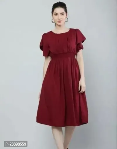 Stylish Red Poly Crepe Solid Dress For Women-thumb0