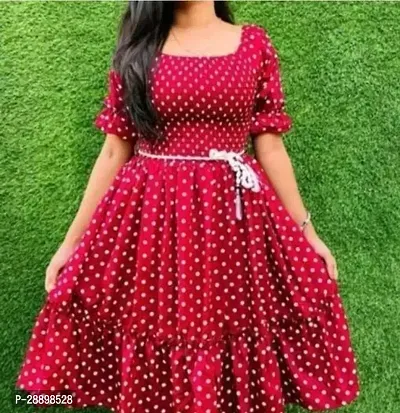 Stylish Red Crepe Polka Dot A - Line Dress For Women-thumb0