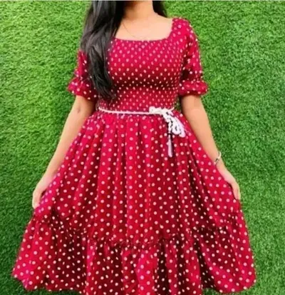 Sensational Crepe Polka Dot Dress/Midi Length Dress
