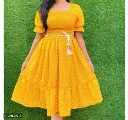 Stylish Yellow Crepe Printed Dress For Women