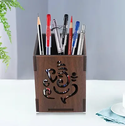 Pen Stand With Visiting Card  Mobile Holder | Multipurpose Wooden Desk Organizer Pen And Pencil Stand For Office Table With Business Card Holder Box And Mobile Stand