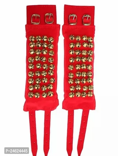 Ghungroo 4 Line Red Velvet Pad Brass Ghungroo For Bharata Muni, Mohiniyattam, Chhau, Kuchipudi, Gaudiya Nritya, Manipuri, Odissi, Bharatanatyam Dance | Women Ankle Bells For Classical Dance | Salangi | 40+40 | Anklet Bell | Chilanka-thumb0