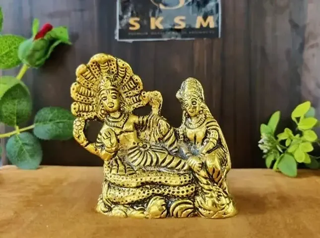 Metal Goddess Lakshmi And Bhagwan Vishnu On Sheshnag Laxmi Narayan Murti Idol Sculpture