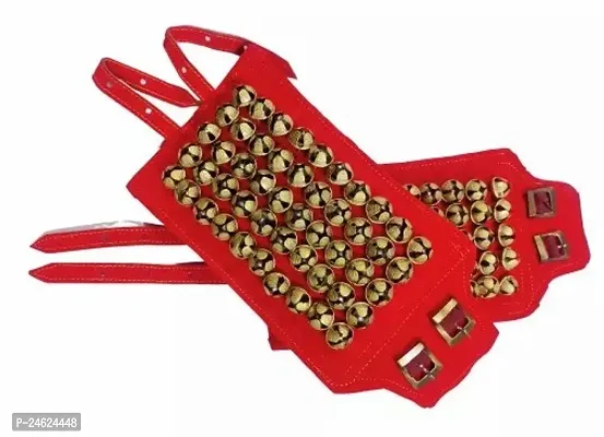 Ghungroo 5 Line Red Velvet Pad Brass Ghungroo For Bharata Muni, Mohiniyattam, Chhau, Kuchipudi, Gaudiya Nritya, Manipuri, Odissi, Bharatanatyam Dance | Women Ankle Bells For Classical Dance | Salangi | 50+50 | Anklet Bell | Chilanka | Kalaivani-thumb0